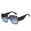 Fashionable square sunglasses with tortoiseshell frames and gradient lenses for women - C2 Tortoise Blue Frame Grey Blue Lens
