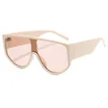 Fashionable oversized one-piece sunglasses with beige frames and pink lenses for women - Beige Frame / Light Tea Lenses