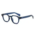 Retro translucent navy blue square frame glasses with vintage silver diamond rivets - Transparent Blue Frame White Lens / Clear Lens
