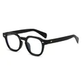 Gafas negras cuadradas clásicas con lentes anti-luz azul y detalles de remaches plata - Montura Negro Brillante / Lentes Transparentes / Lentes transparentes