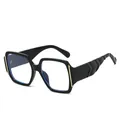 Chic black oversized square sunglasses with gold metal trim and wavy geometric temples - C8 Black Frame Clear Lens