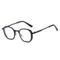 Retro black polygon metal frame sunglasses with blue light blocking lenses - Black Frame Transparent Lens (C6)