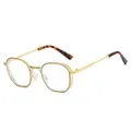 Chic golden metal polygon sunglasses with tortoise shell temple tips and blue light lenses - Gold Frame Transparent Lens (C7)