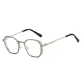 Champagne gold polygon metal sunglasses with textured frame and clear lenses - Silver Frame Clear Lens (C8)