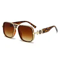 Oversized gold aviator sunglasses with tortoise accents and rose floral hinge details - Gold Frame Gradient Tea Lens Leopard Print Legs