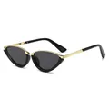 Classic black and gold cat-eye sunglasses with metal accents and dark grey lenses - Black Frame Grey Lens