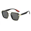 Vintage polygonal double bridge sunglasses with black gold frames and grey lenses - Gold Frame Grey Lens