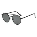 Classic double bridge metal sunglasses with black frame and dark polygon lenses - Black Frame Grey Lens