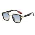 Punk style retro hexagonal sunglasses with gold double bridge and gradient lenses - Gold Frame Blue Tea Gradient Lenses