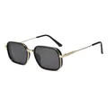 Modern square metal sunglasses with dark lenses and textured gold accents for street style - Gold Frame Grey Lens