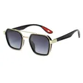Retro polygon sunglasses with gold metal frame, dark grey gradient lenses and black temples - Gold Frame Grey Gradient Lens