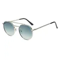 Retro double-bridge metal sunglasses with blue gradient lenses and silver frames - Silver Frame Double Green Lens