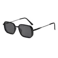 Classic black square frame sunglasses with textured metal temples and polarized lenses - Black Frame Grey Lens