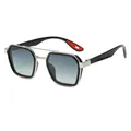 Retro punk polygonal sunglasses with dual silver bridge and gradient gray lenses for men - Silvery Frame Blue Green Gradient Lens