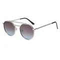 Retro double-bridge metal sunglasses with silver frame and pink-blue gradient lenses - Silver Frame Grey Blue