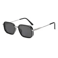 Fashionable square metal sunglasses with black frames and silver accents for street style - Silver Frame Grey Lens