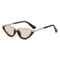 Retro cat-eye metal sunglasses with wine red frames and tinted lenses in a 45-degree view - Wine Red Frame Tea Lens