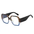 Tortoiseshell and translucent blue square sunglasses with wavy black temples for women - C9 Tortoise Blue Frame Transparent Lens