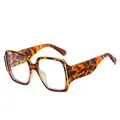 Fashionable tortoise shell square sunglasses with unique wavy textured temples and gold trim - C10 Leopard Tea Frame Transparent Lens