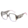 Fashionable square sunglasses with grey to pink gradient frames and wavy textured temples - C11 Grey Pink Frame Transparent Lens