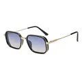 Square fashion sunglasses with gold metal frame and blue purple gradient lenses - Gold Frame Gray Brown Lens
