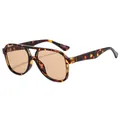 Fashion double bridge aviator sunglasses with tortoise frame and brown lenses for outdoors - Tortoiseshell Frame Light Tea Lens