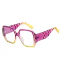 Fashionable oversized square sunglasses with purple and yellow gradient transparent frames - C12 Purple Yellow Frame Transparent Lens