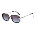 Modern square sunglasses with silver metal frame and purple to blue gradient lenses - Silver Frame Gray Blue Lens