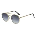 Double-bridge polygon metal sunglasses in golden finish with grey gradient lenses - Gold Frame Double Grey