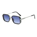 Fashionable square silver metal sunglasses with gradient blue lenses on white background - Silver Frame Double Blue Lens