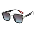 Punk polygon sunglasses with silver double bridge, gradient lenses and black frames - Silvery Frame Grey Blue Gradient Lens