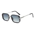 Fashion square sunglasses with black silver frame and blue gradient lenses - Silver Frame Gradient Green Lens