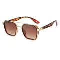 Retro sunglasses with tortoise shell frames, gold double bridge and brown gradient lenses - Gold Tortoise Frame Tea Gradient Lens