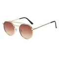Retro pilot sunglasses with gold metal double-bridge frame and reddish-brown gradient lenses - Gold Frame Double Tea