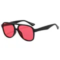 Fashion double-bridge pilot sunglasses with black frame and vibrant red lenses - Black Frame Red Lens