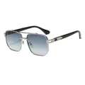 Occhiali da sole aviator in metallo argento con lenti sfumate blu-grigio e doppio ponte - Montatura Argento Doppia Lente Verde