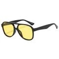 Fashion double bridge aviator sunglasses with black frame and yellow tinted lenses - Black Frame Yellow Lens