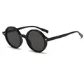 Retro round black sunglasses with silver rivet accents and UV protection for men and women - Black Frame Black Grey Lens