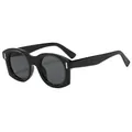 Retro black oversized round sunglasses with silver rivets and dark grey lenses for women - Black Frame Black Grey Lens