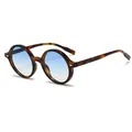 Retro round sunglasses with tortoiseshell frame and blue gradient lenses shown at 45-degree angle - Demi Frame Gradient Blue