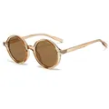 Vintage round champagne sunglasses with brown lenses and retro rivet accents for men and women - Champagne Frame / Tea Lens