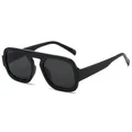 Classic black pilot sunglasses with thick square frames shown at a 45-degree angle view - C1 Black Frame Grey Lens