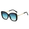 Women's oversized black square sunglasses with pearl details and gradient blue lenses - Black Frame Gradient Blue