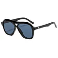 Classic double-bridge oversized aviator sunglasses with black frame and blue lenses - Black Frame Grey Lens