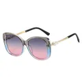 Fashion oversized gradient sunglasses for women featuring pearl accents and gold metal temples - Grey Blue Frame Purple Pink Lens
