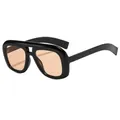 Classic double bridge black oversized sunglasses with transparent orange lenses - Black Frame Light Yellow Lens