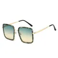 Chic oversized square sunglasses with tortoiseshell frames and gold metal temples - Leopard Frame Green Yellow Lens