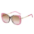 Pink oversized sunglasses with pearl decorated gold metal temples and gradient lenses - Pink Hawksbill Frame Tea Pink Lens