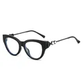 Lunettes de soleil œil de chat noires tendance avec détails en métal et strass brillants - Monture Noire Verres Transparents
