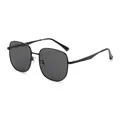 Fashionable oversized square metal sunglasses with slim black frames and dark lenses - Black Frame Grey Lens